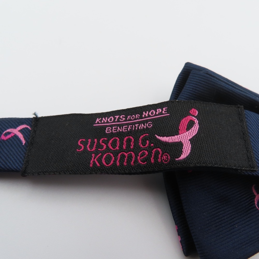 Susan B Komen Bow Tie Polyester Blue Pink 2.25" Wide Pre Tied - Picture 3 of 5